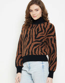 Camla Animal Print Turtle Neck Ribbed Pullover for Women
