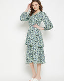 Camla Barcelona Floral Print Mint Green Tiered Dress