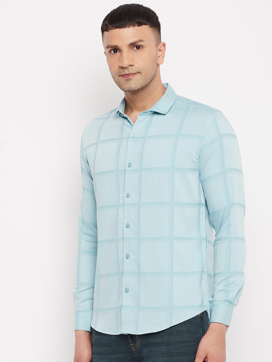 Camla Men Ice Blue Check Shirt