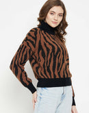 Camla Barcelona Animal Print Turtle Neck Ribbed Pullover For Women