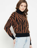 Camla Barcelona Animal Print Turtle Neck Ribbed Pullover for Women