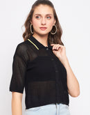 Madame Black Knit Shirt Collar Top