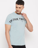 Camla Men Blue Typography Crew Neck T-Shirt
