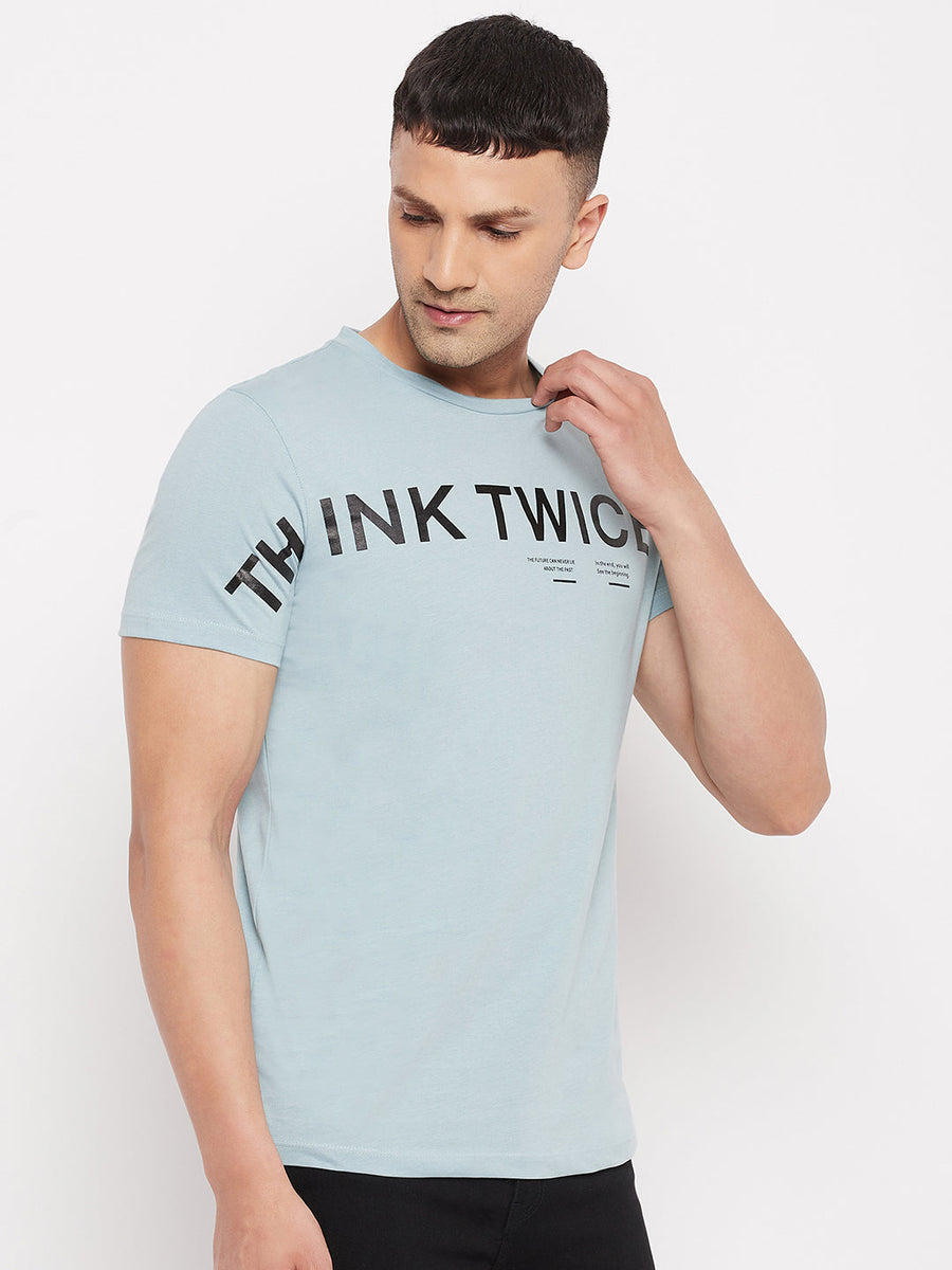 Camla Men Blue Typography Crew Neck T-Shirt