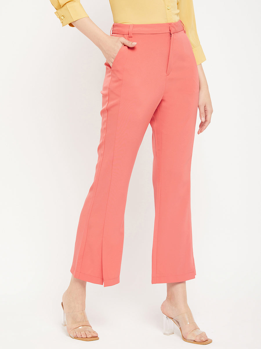 Madame Solid Coral Bootcut Trousers