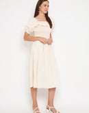 Camla Barcelona Women Beige Solid Fit & Flare Dress