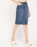 Madame Blue Denim Knee length Skirt