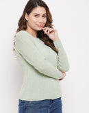 Madame Solid Mint Green Crew Neck Sweater