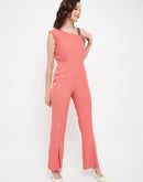 Madame Embellished Strap Coral Pink Slit Jumpsuit