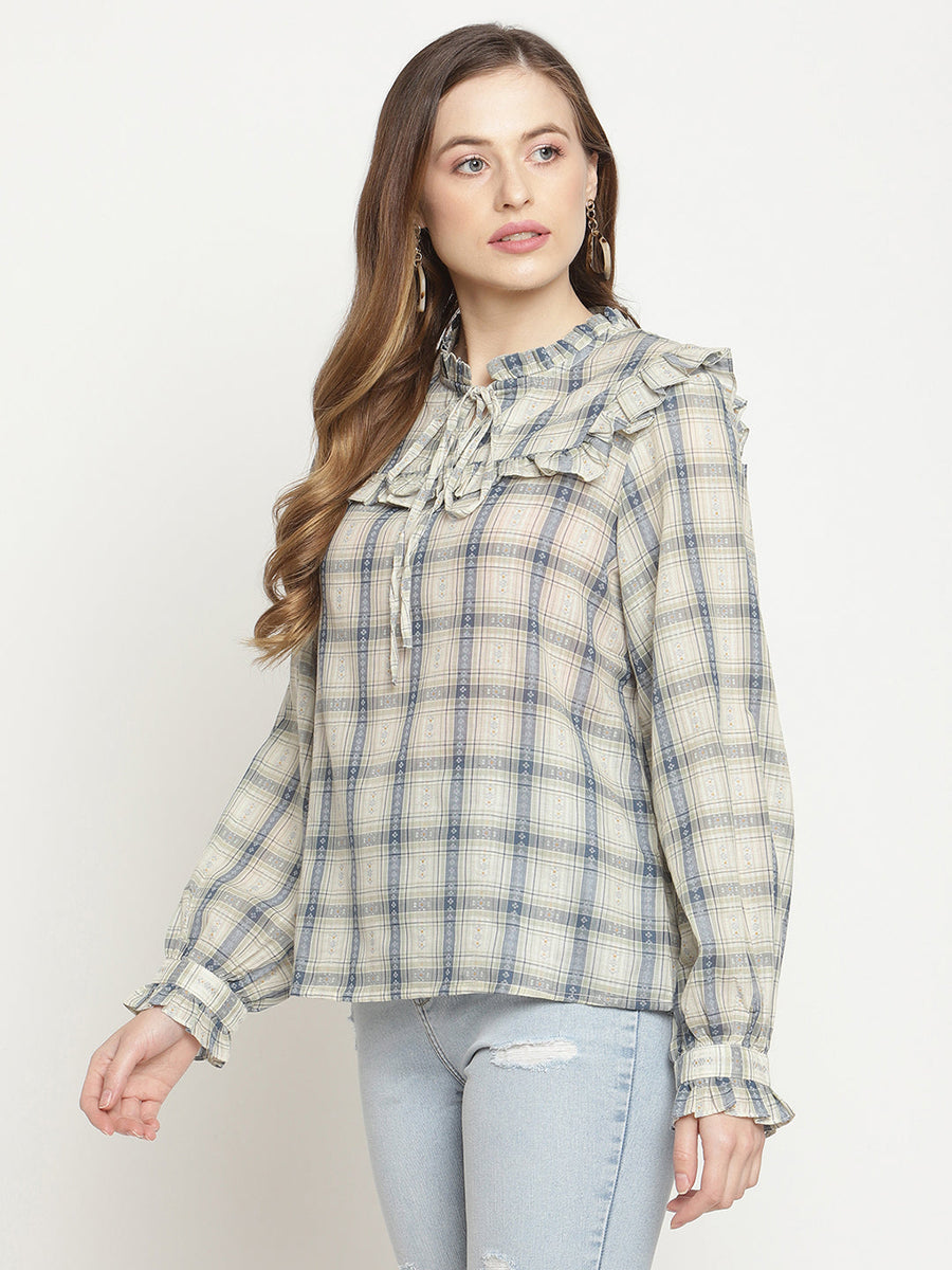Camla Women Self Design Checkered Top