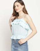 Camla Barcelona Strappy Sky Blue Ruffle Camisole Top