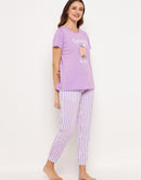 MSecret Mauve Printed Night Suit
 with pockets