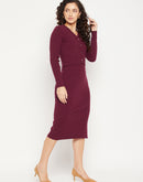 Camla Barcelona Shimmery Cardigan With Skirt Wine Co-Ord Set