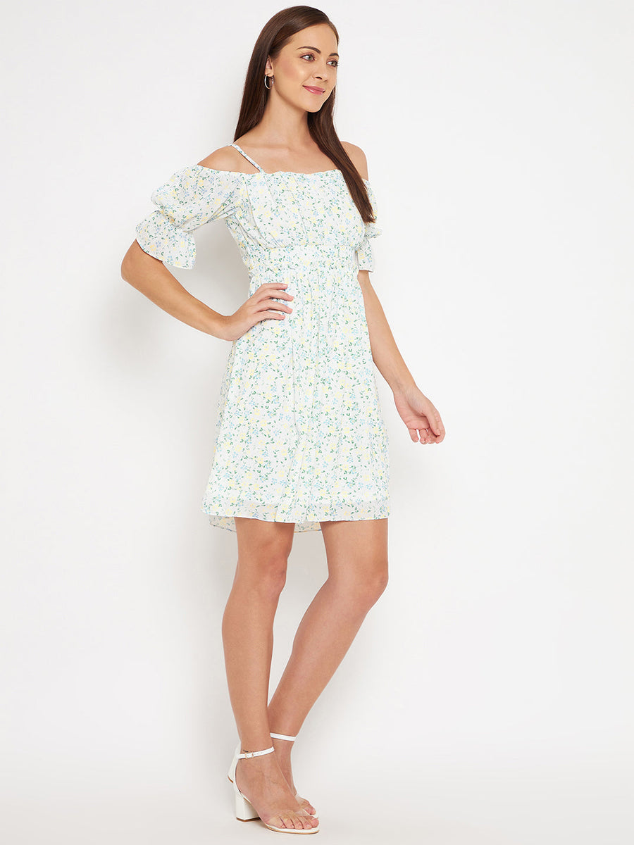Camla Women Off White Floral Fit & Flared Dress