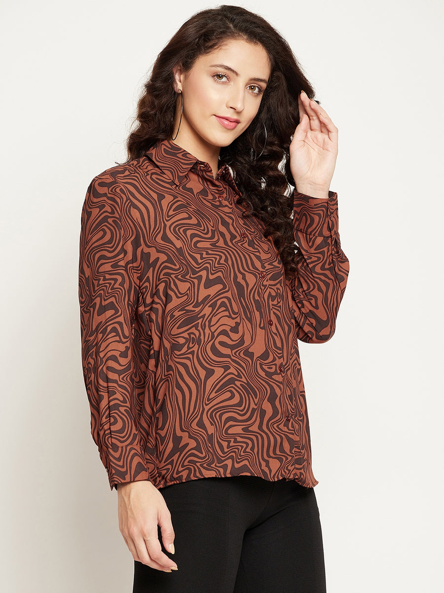 MADAME Marble Printed Chocolate Shirt for Women