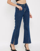 MADAME  Mid-Rise Front Slit Dark Wash Jeans
