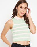 Camla Barcelona Green Stripe Collared Crop Top