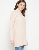 Camla Barcelona Cable Knit Turtle Neck Peach Dress For Women