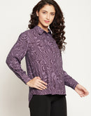 MADAME Marble Printed Purple Shirt for Women