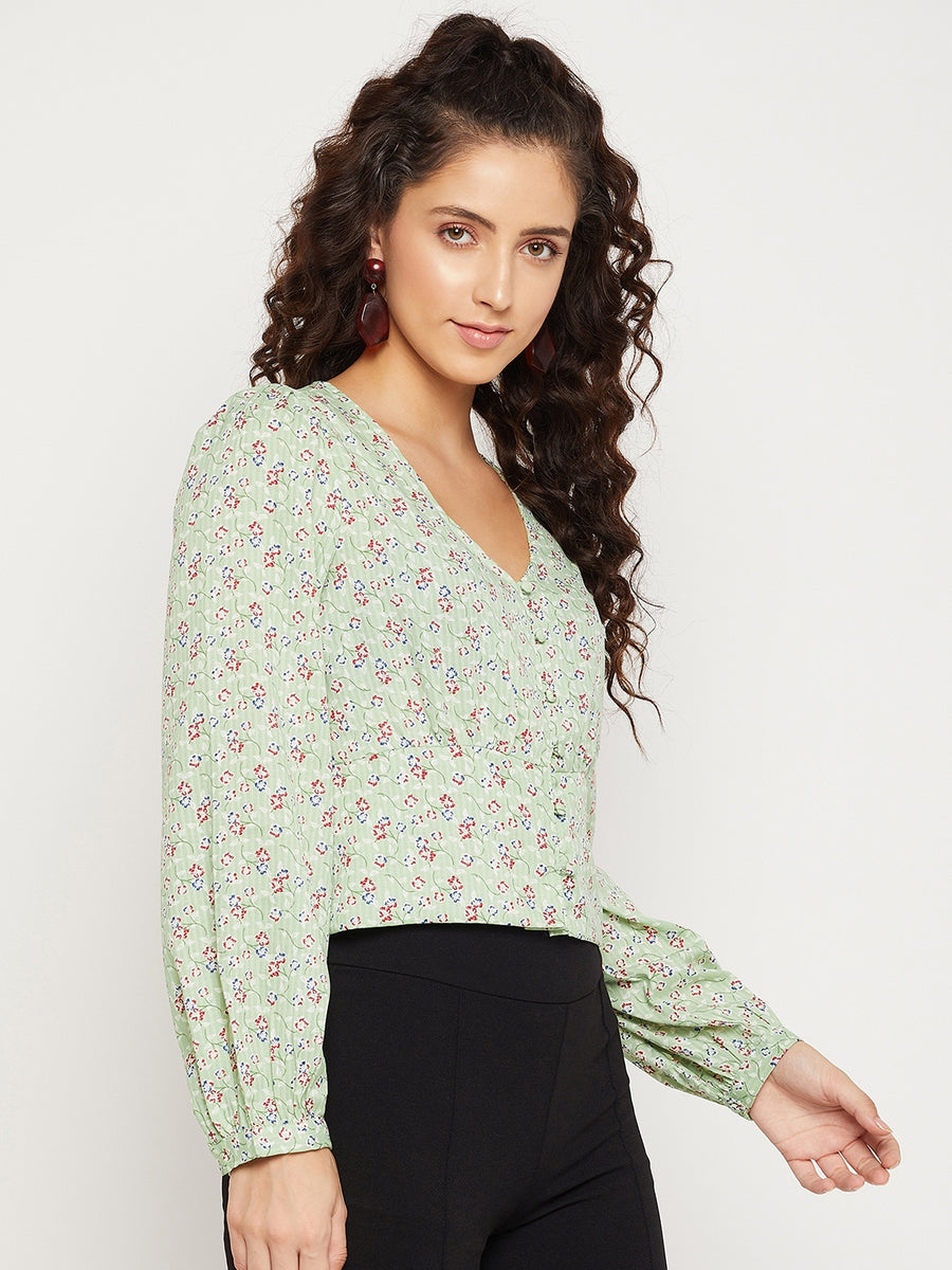 Madame  Green Floral Top