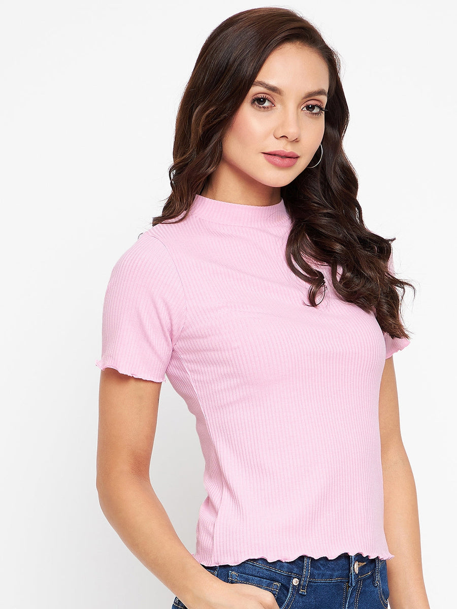 Madame  Pink Solid Lettuce Edge Top