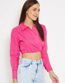 Camla Women Hot Pink Striped Crop Wrap Shirt