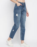 Madame Blue Ripped Straight Fit Denim for Women
