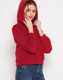 Camla Barcelona Solid Red Hooded Sherpa Sweatshirt