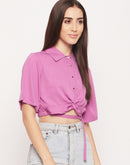 Madame Purple Shirt Collar Crop Top