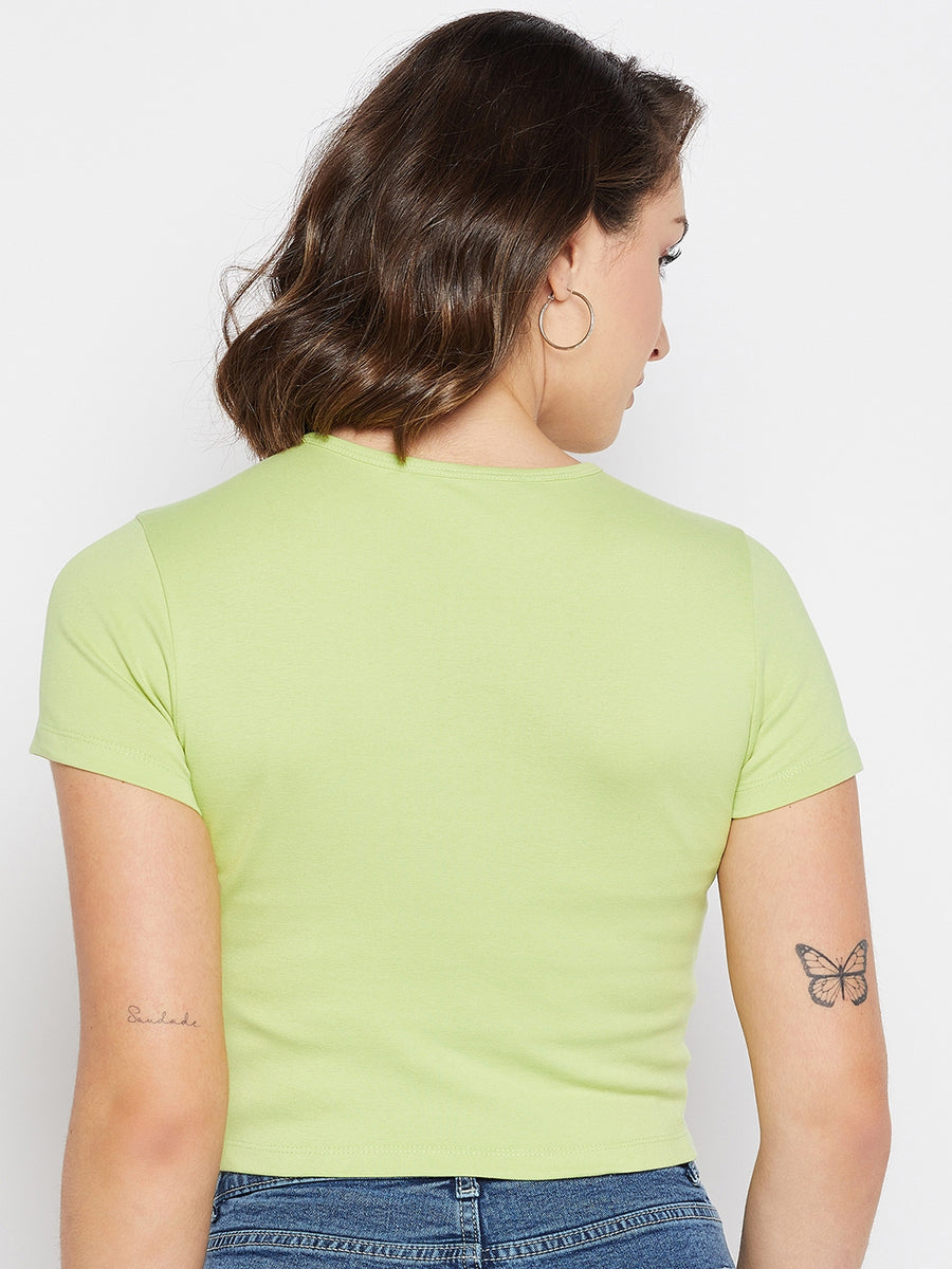 Madame Solid Green Round Neck Top