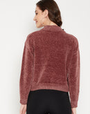 Camla Barcelona Keyhole Neck Rust Brown Chain Adorned Sweater