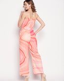 Camla Peach Satin Jumpsuit For Women