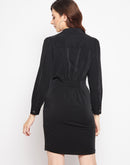 Camla Barcelona Embellished Neck Ruched Front Mini Black Dress For Women