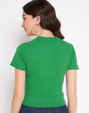 Madame Green Fitted Crew Neck Top
