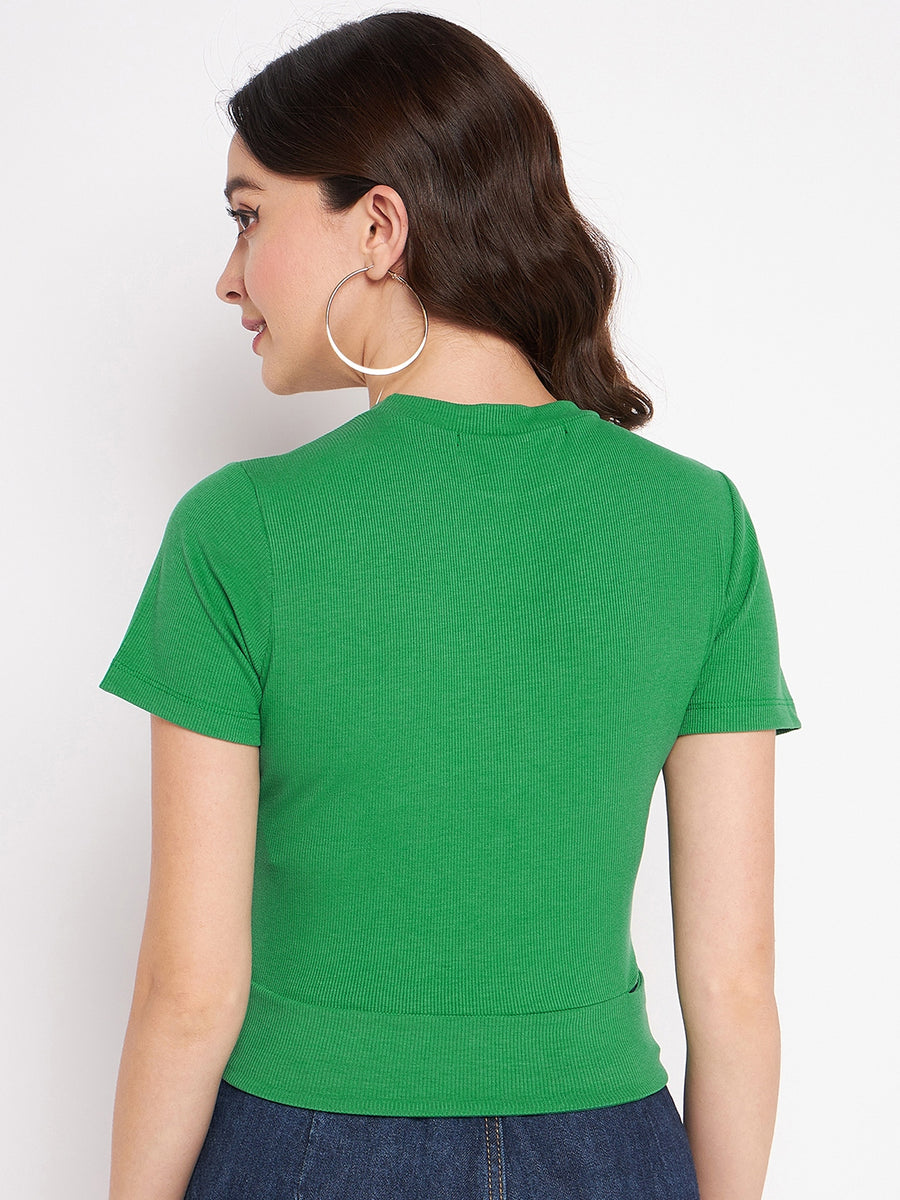 Madame Green Fitted Crew Neck Top