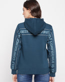 Madame Typography Print Teal Blue Hooded Sweatshirt