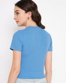 Madame Blue Fitted Round Neck Top