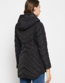 Madame Hooded Black Quilted Long Jacket