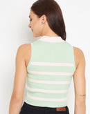 Camla Barcelona Green Stripe Collared Crop Top