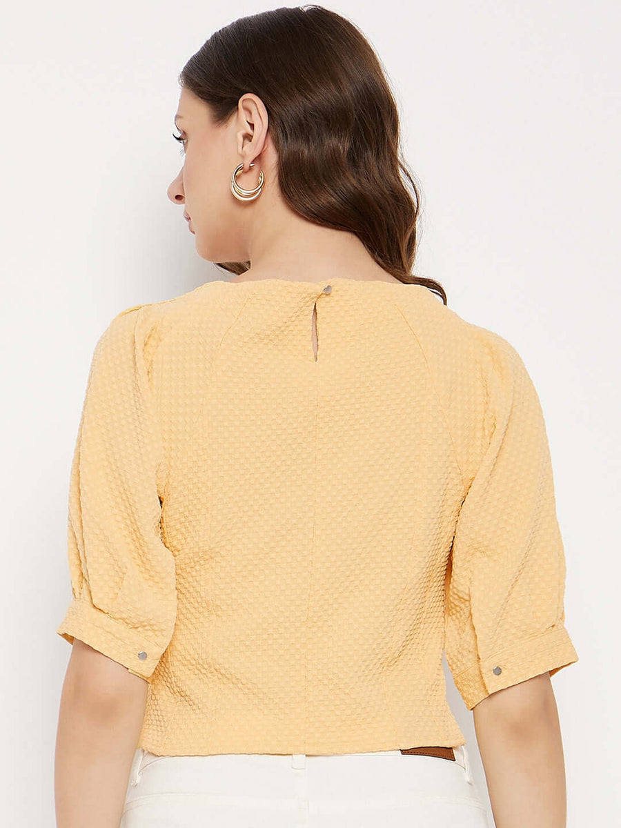 MADAME   Puff Sleeves Yellow Crop Top