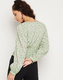Madame  Green Floral Top