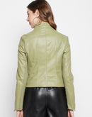 Madame Mock Neck Lime Green PU Leather Jacket