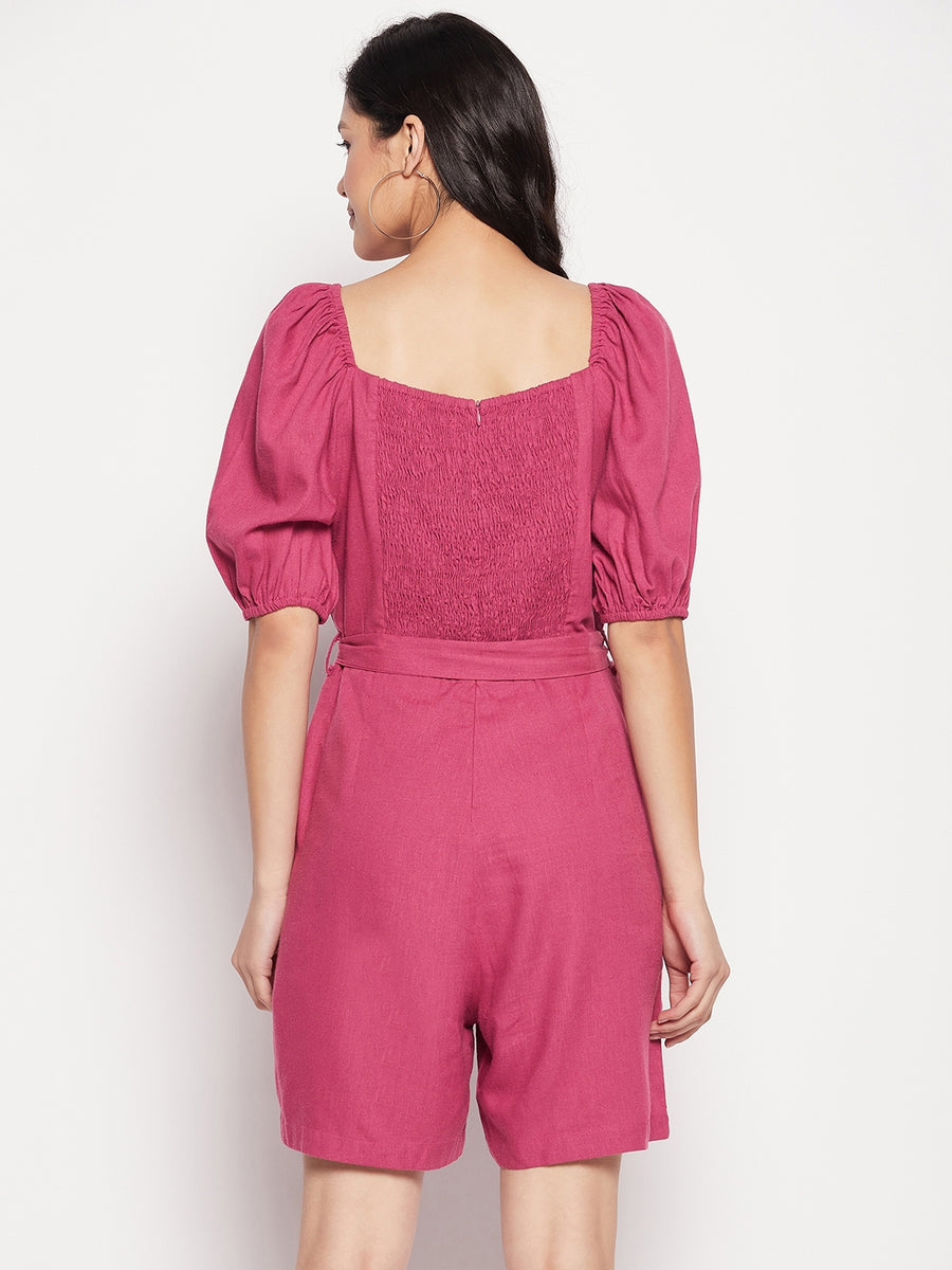Madame  Pink Puffed Sleeves Jumpsuit