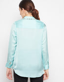 Camla Barcelona Embellished Collar Full Sleeve Green Satin Shirt