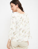 Madame Off White Floral Linen Top