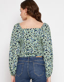 Camla Barcelona Square Neck Mint Green Floral Ruched Top