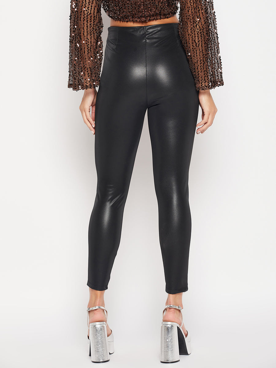 Camla Black Leather Look Trouser for women