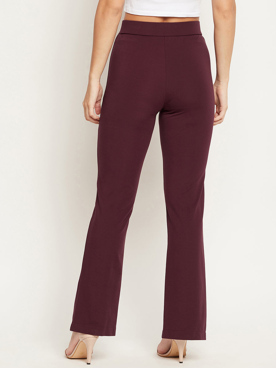 MADAME Purple Solid Jegging with front slit with center cut