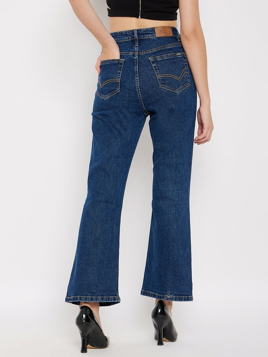 MADAME  Mid-Rise Front Slit Dark Wash Jeans