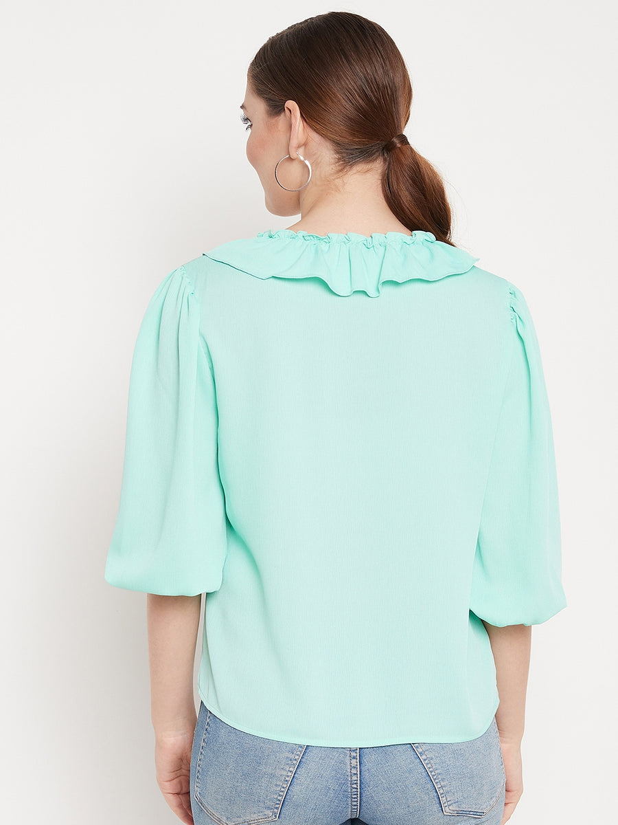 MADAME Balloon Sleeve Buttoned Ruffle Detailing Top